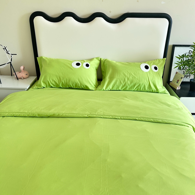 91家纺网 家纺一手货源 找家纺 N先生 2024新款美拉德多巴胺毛巾绣四件套-猫咪系列 猫咪-赛博青柠