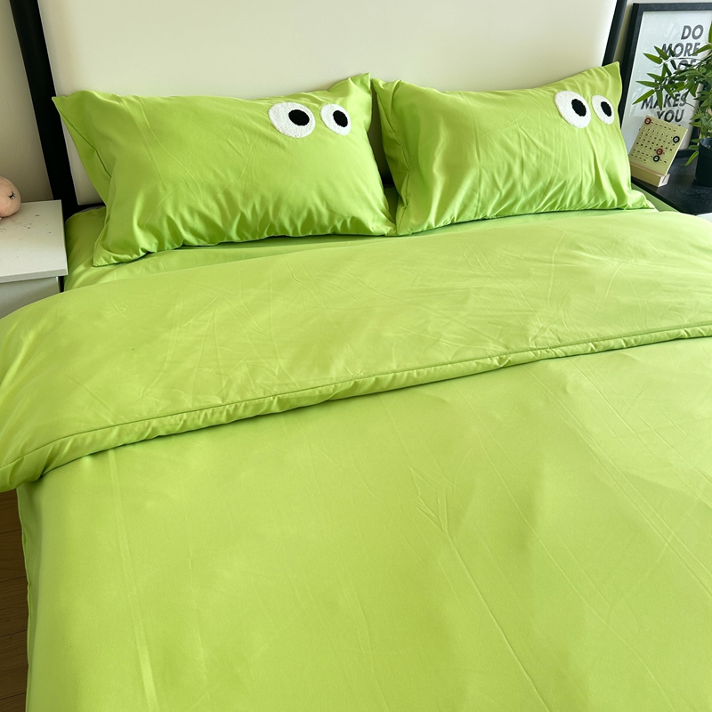 91家纺网 家纺一手货源 找家纺 N先生 2024新款美拉德多巴胺毛巾绣四件套-猫咪系列 猫咪-赛博青柠