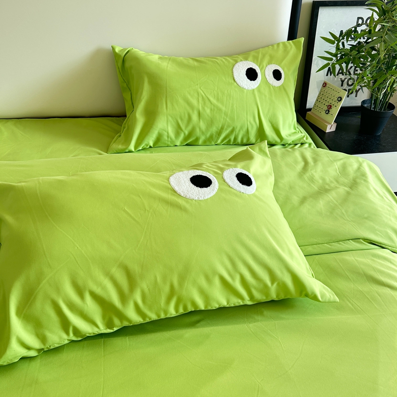 91家纺网 家纺一手货源 找家纺 N先生 2024新款美拉德多巴胺毛巾绣四件套-猫咪系列 猫咪-赛博青柠