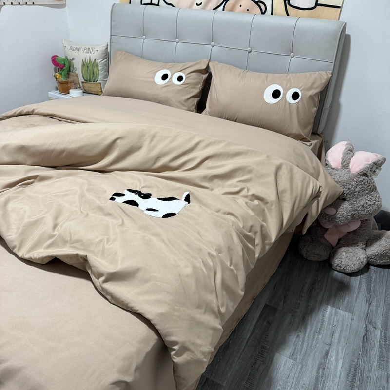 91家纺网 家纺一手货源 找家纺 N先生 2024新款美拉德多巴胺毛巾绣四件套-猫咪系列 猫咪-坚果棕