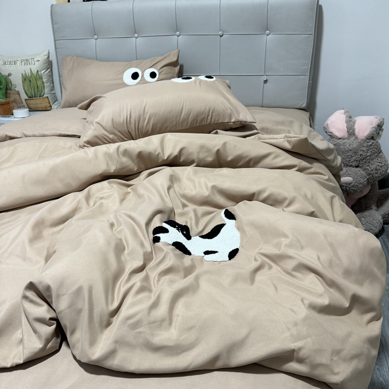 91家纺网 家纺一手货源 找家纺 N先生 2024新款美拉德多巴胺毛巾绣四件套-猫咪系列 猫咪-坚果棕