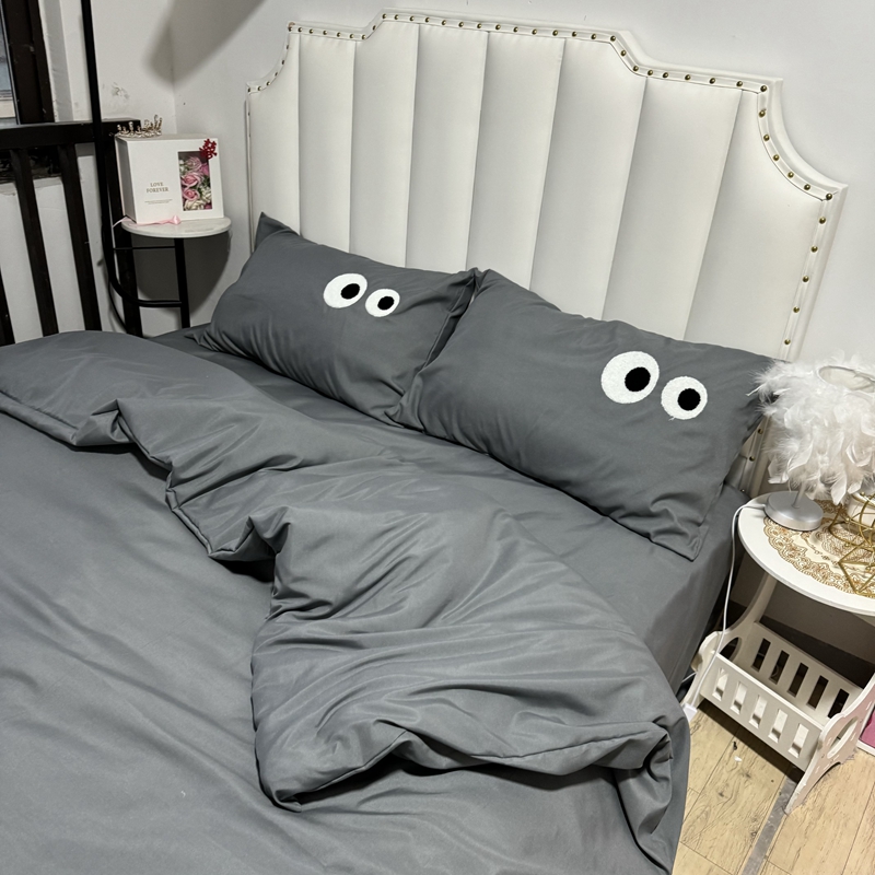 91家纺网 家纺一手货源 找家纺 N先生 2024新款美拉德多巴胺毛巾绣四件套-猫咪系列 猫咪-高级灰