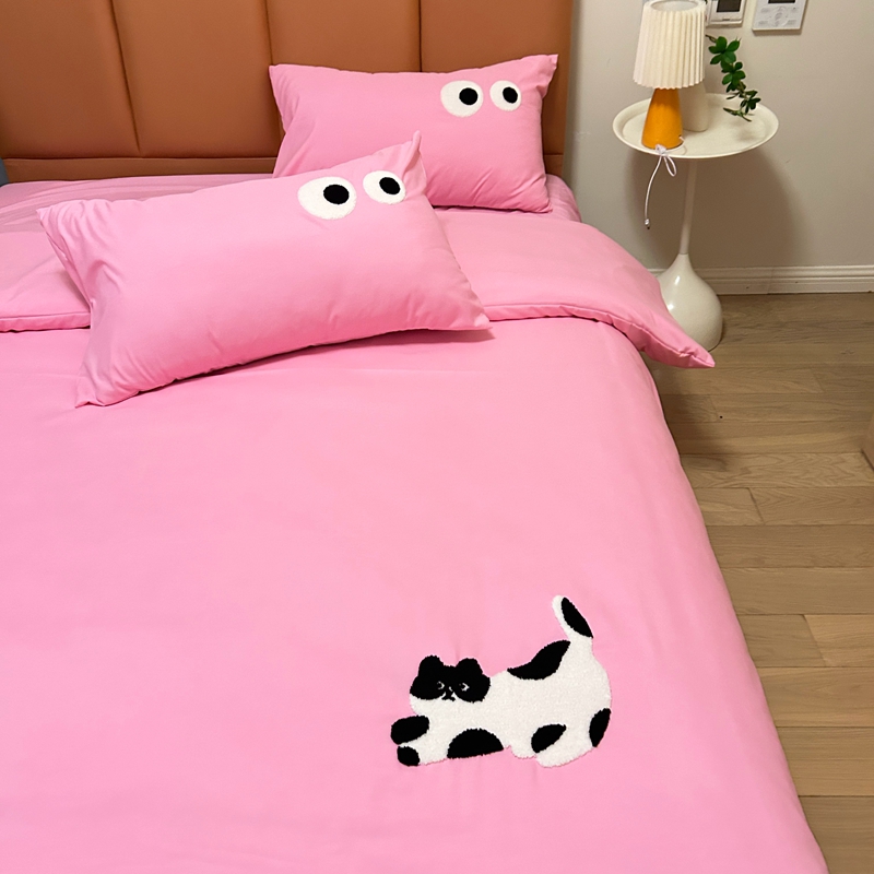 91家纺网 家纺一手货源 找家纺 N先生 2024新款美拉德多巴胺毛巾绣四件套-猫咪系列 猫咪-翻糖粉