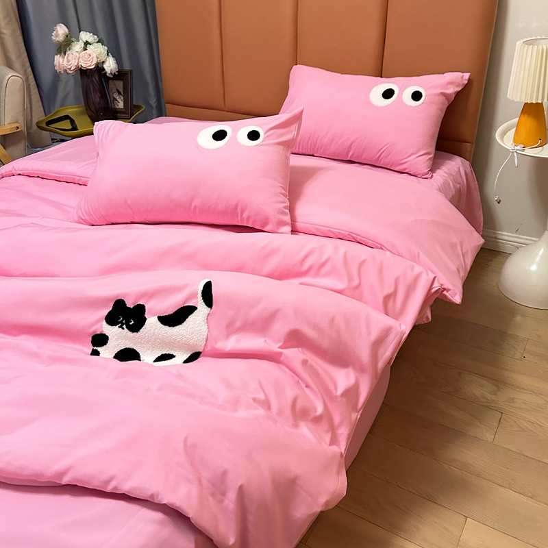 91家纺网 家纺一手货源 找家纺 N先生 2024新款美拉德多巴胺毛巾绣四件套-猫咪系列 猫咪-翻糖粉