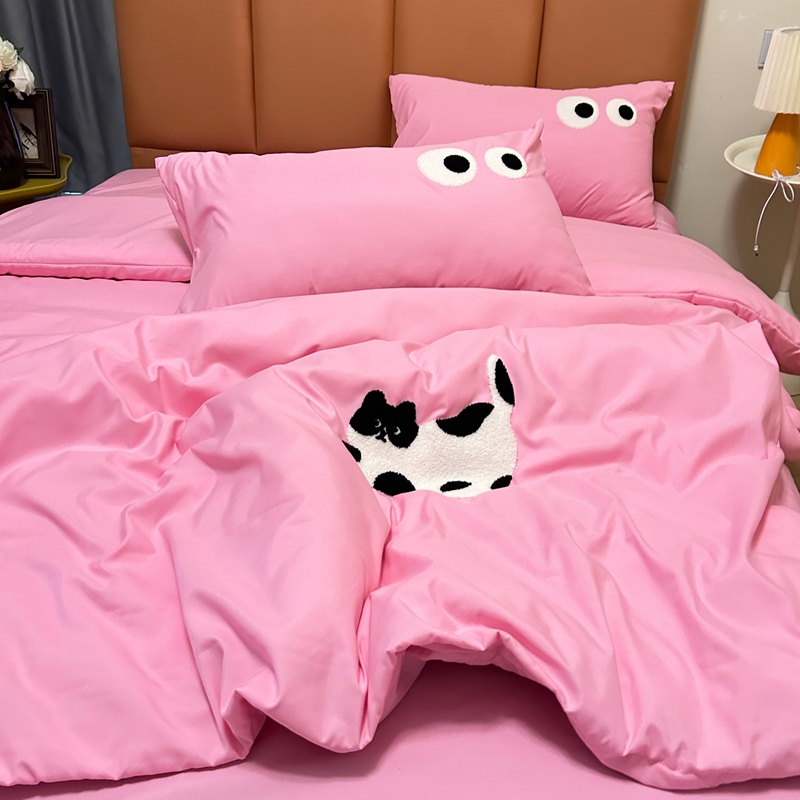 91家纺网 家纺一手货源 找家纺 N先生 2024新款美拉德多巴胺毛巾绣四件套-猫咪系列 猫咪-翻糖粉