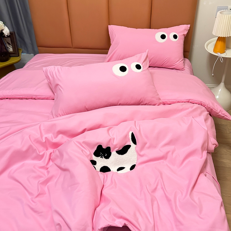 91家纺网 家纺一手货源 找家纺 N先生 2024新款美拉德多巴胺毛巾绣四件套-猫咪系列 猫咪-翻糖粉