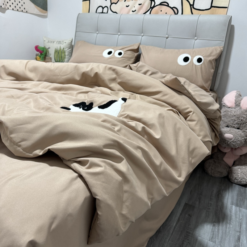 91家纺网 家纺一手货源 找家纺 （总）N先生 2024新款美拉德多巴胺水洗棉毛巾绣四件套-猫咪系列