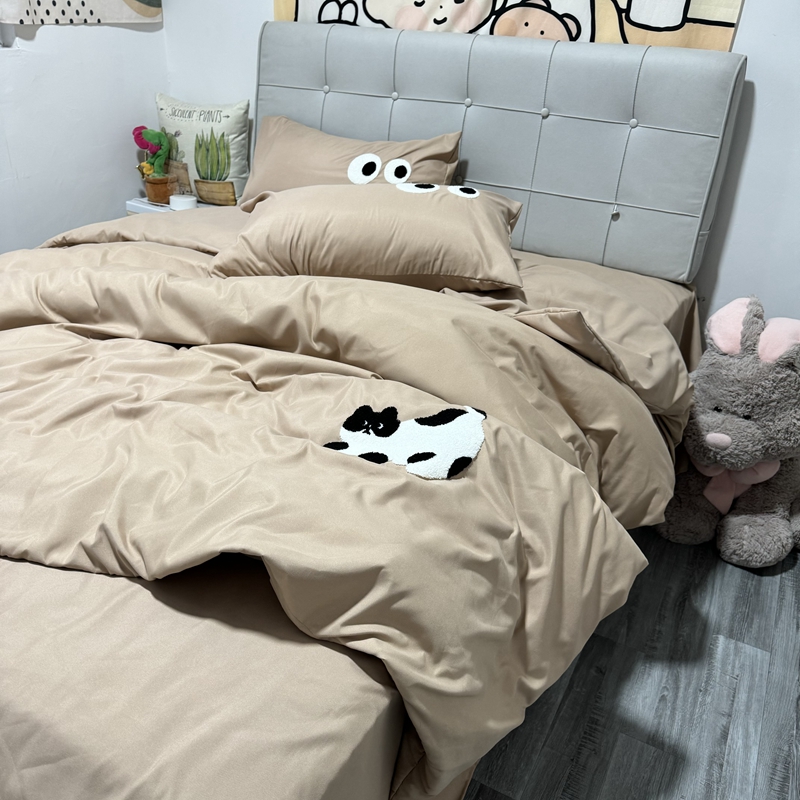 91家纺网 家纺一手货源 找家纺 （总）N先生 2024新款美拉德多巴胺水洗棉毛巾绣四件套-猫咪系列