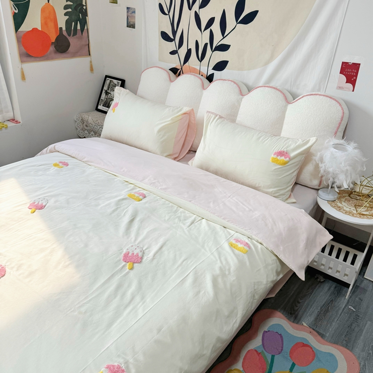 91家纺网 家纺一手货源 找家纺 红嘴企鹅 2025新款全棉卡通毛巾绣四件套 冰淇淋-纯棉