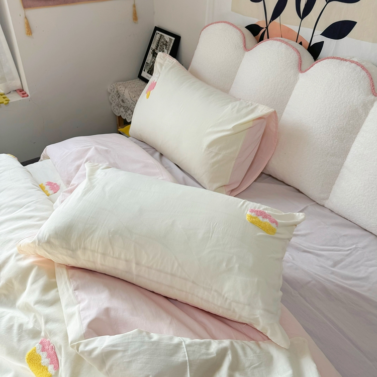 91家纺网 家纺一手货源 找家纺 红嘴企鹅 2025新款全棉卡通毛巾绣四件套 冰淇淋-纯棉