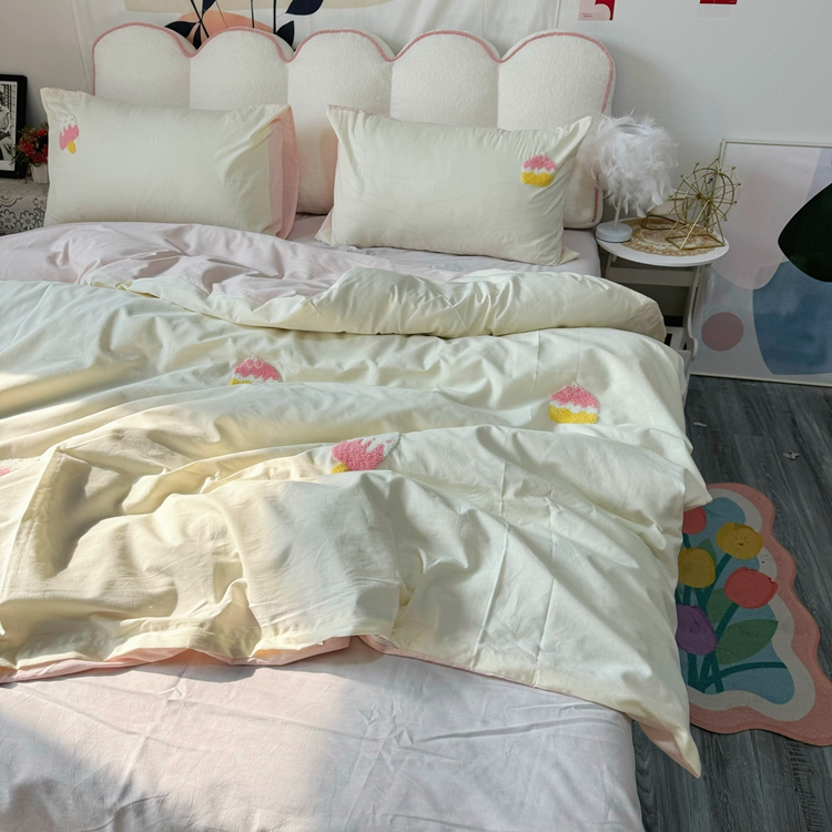 91家纺网 家纺一手货源 找家纺 红嘴企鹅 2025新款全棉卡通毛巾绣四件套 冰淇淋-纯棉