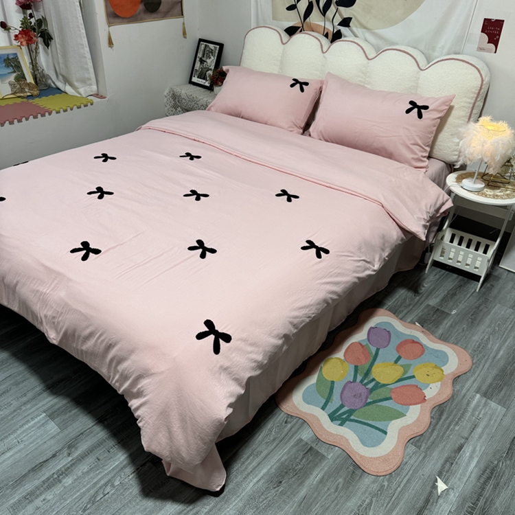 91家纺网 家纺一手货源 找家纺 N先生 2025新款超柔水洗棉毛巾绣四件套极简风系列 蝴媒结-粉