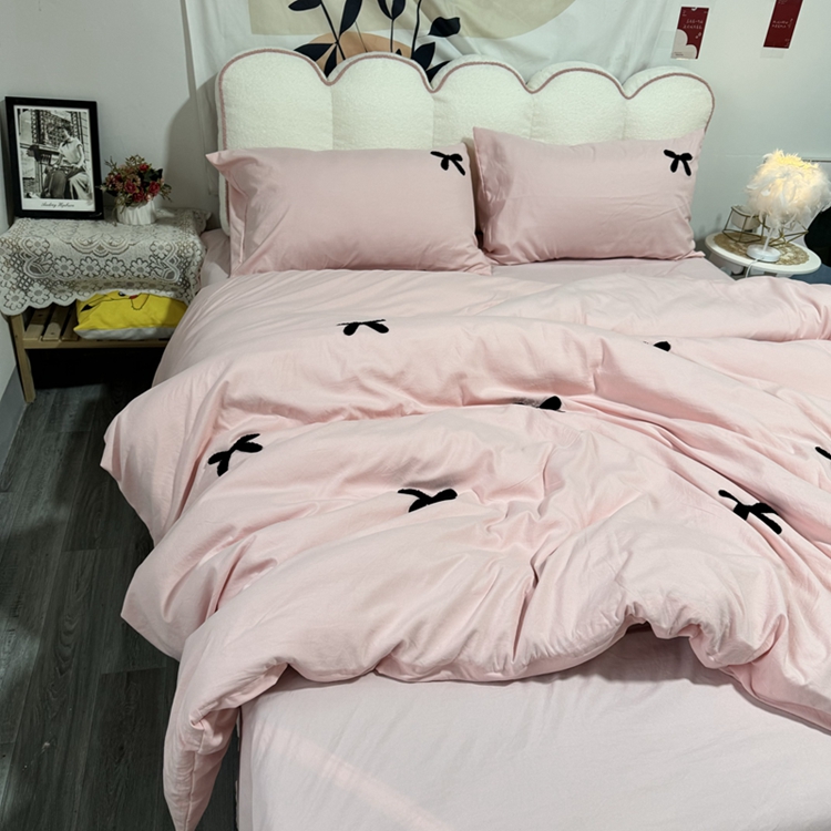 91家纺网 家纺一手货源 找家纺 N先生 2025新款超柔水洗棉毛巾绣四件套极简风系列 蝴媒结-粉