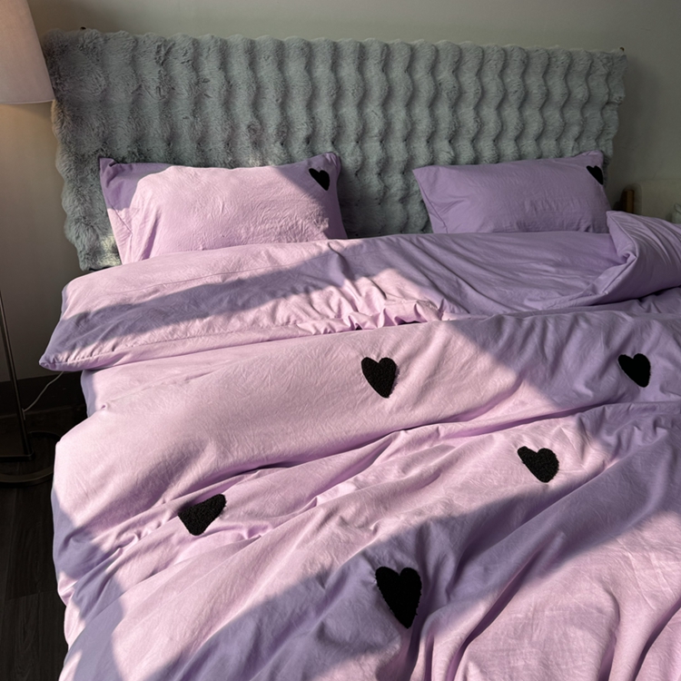 91家纺网 家纺一手货源 找家纺 N先生 2025新款超柔水洗棉毛巾绣四件套极简风系列 爱心-紫