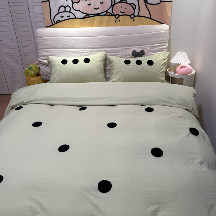 91家纺网 家纺一手货源 找家纺 N先生 2025新款超柔水洗棉毛巾绣四件套极简风系列 圆圈-绿