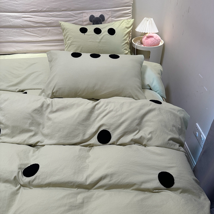 91家纺网 家纺一手货源 找家纺 N先生 2025新款超柔水洗棉毛巾绣四件套极简风系列 圆圈-绿