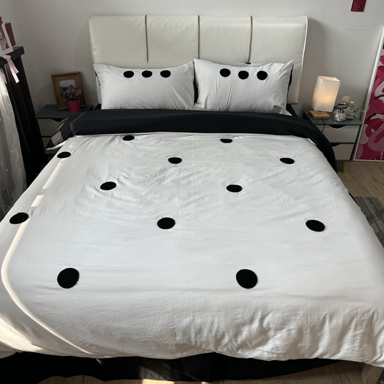 91家纺网 家纺一手货源 找家纺 N先生 2025新款超柔水洗棉毛巾绣四件套极简风系列 圆圈-白