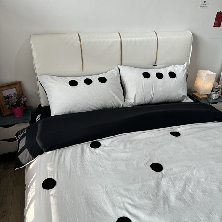 91家纺网 家纺一手货源 找家纺 N先生 2025新款超柔水洗棉毛巾绣四件套极简风系列 圆圈-白