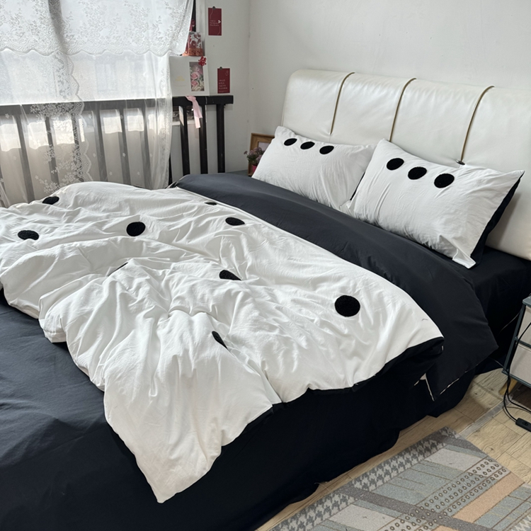 91家纺网 家纺一手货源 找家纺 N先生 2025新款超柔水洗棉毛巾绣四件套极简风系列 圆圈-白