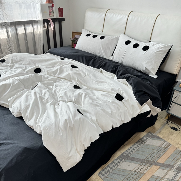 91家纺网 家纺一手货源 找家纺 N先生 2025新款超柔水洗棉毛巾绣四件套极简风系列 圆圈-白