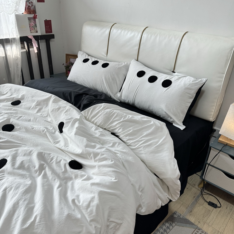 91家纺网 家纺一手货源 找家纺 N先生 2025新款超柔水洗棉毛巾绣四件套极简风系列 圆圈-白