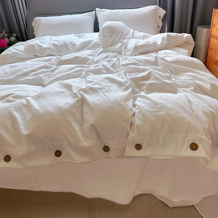 91家纺网 家纺一手货源 找家纺 yyds网供 2024新款纽扣款无印风四件套非全棉纯棉日式水洗棉三件套轻奢INS风（含买家秀） 月光白-无印风纽扣款