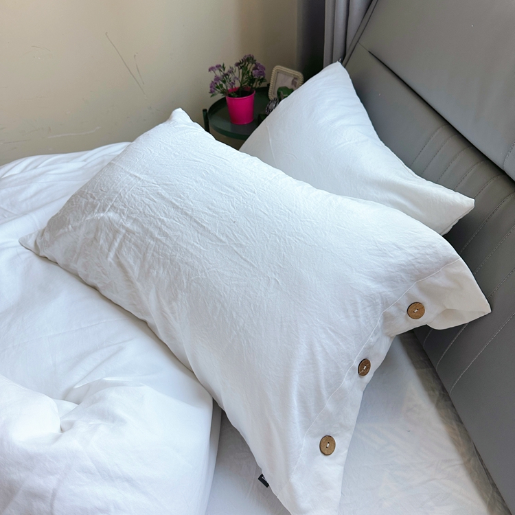 91家纺网 家纺一手货源 找家纺 yyds网供 2024新款纽扣款无印风四件套非全棉纯棉日式水洗棉三件套轻奢INS风（含买家秀） 月光白-无印风纽扣款