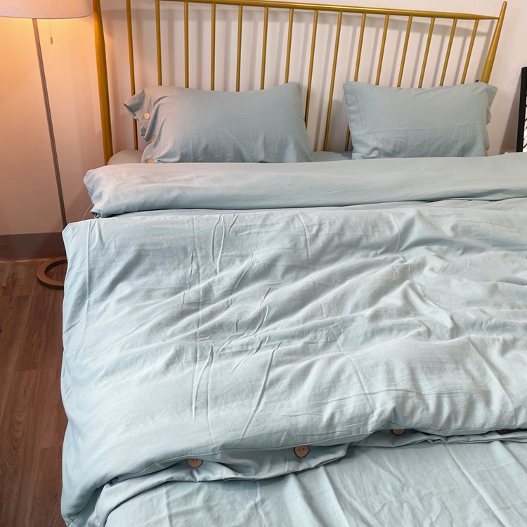 91家纺网 家纺一手货源 找家纺 yyds网供 2024新款纽扣款无印风四件套非全棉纯棉日式水洗棉三件套轻奢INS风（含买家秀） 松石绿-无印风纽扣款