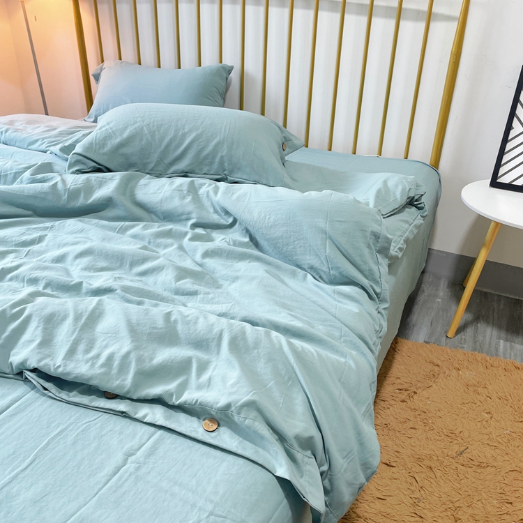 91家纺网 家纺一手货源 找家纺 yyds网供 2024新款纽扣款无印风四件套非全棉纯棉日式水洗棉三件套轻奢INS风（含买家秀） 松石绿-无印风纽扣款