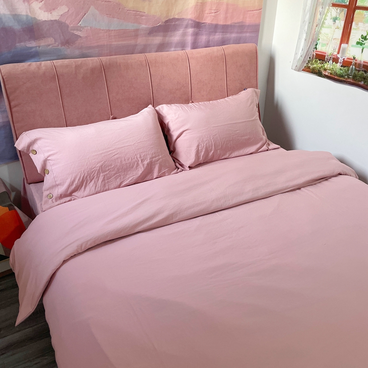 91家纺网 家纺一手货源 找家纺 yyds网供 2024新款纽扣款无印风四件套非全棉纯棉日式水洗棉三件套轻奢INS风（含买家秀） 樱岚粉-无印风纽扣款