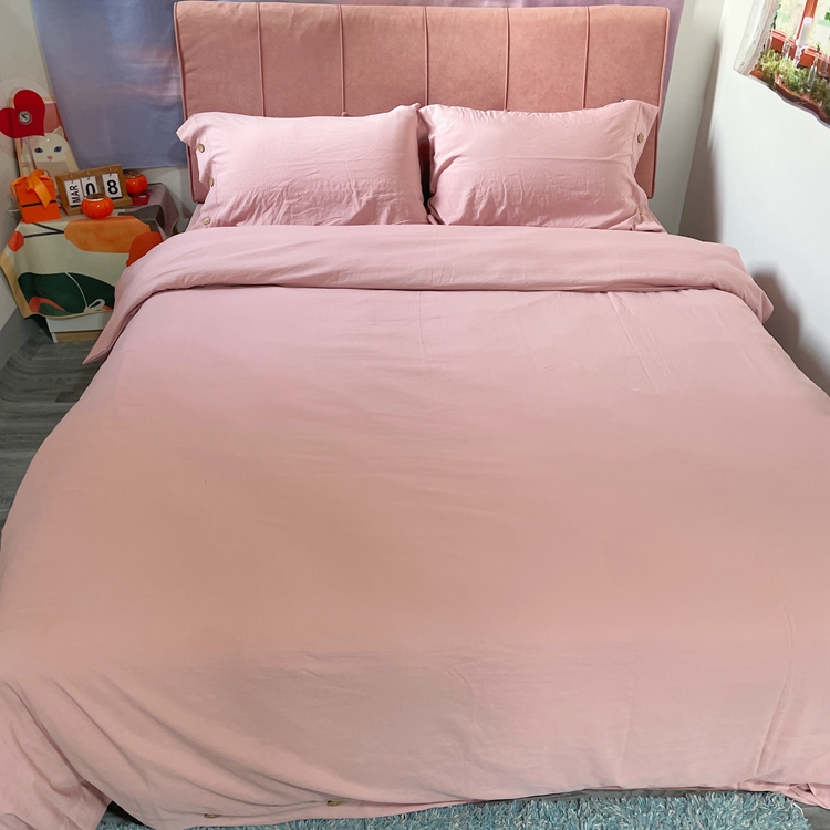 91家纺网 家纺一手货源 找家纺 yyds网供 2024新款纽扣款无印风四件套非全棉纯棉日式水洗棉三件套轻奢INS风（含买家秀） 樱岚粉-无印风纽扣款