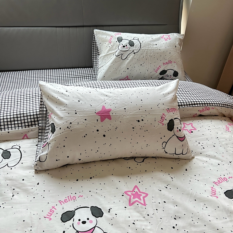 91家纺网 家纺一手货源 找家纺 清雅福 2024新款全棉13372小清新四件套-第三季 布丁狗