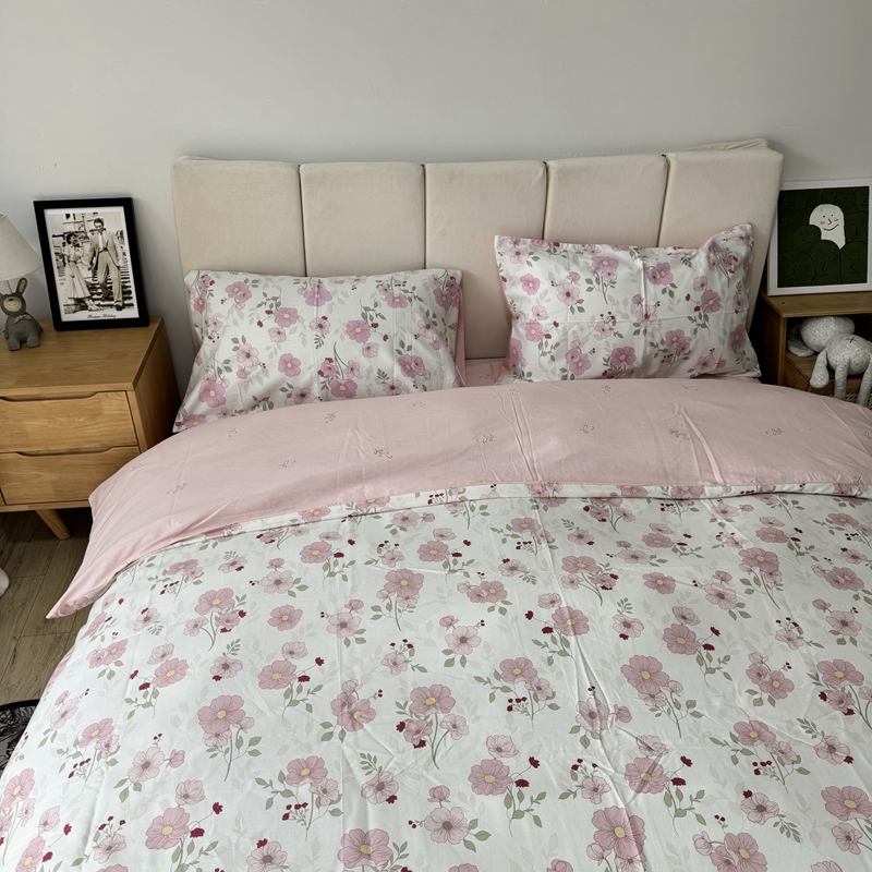 91家纺网 家纺一手货源 找家纺 清雅福 2024新款全棉13372小清新四件套-第三季 花漫蹊粉