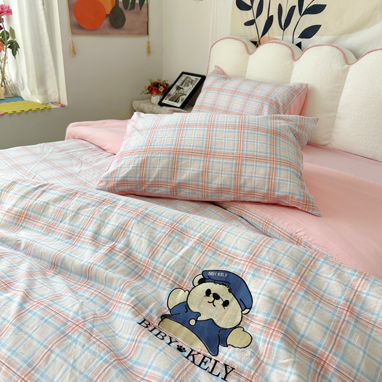 91家纺网 家纺一手货源 找家纺 总潮邦 2025新款春夏亲肤水洗棉刺绣四件套-贝恩熊（含买家秀）