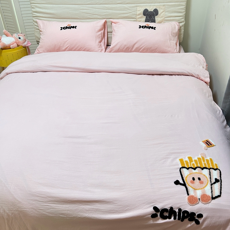 91家纺网 家纺一手货源 找家纺 优迈 2024新款超柔磨毛水洗棉毛巾绣四件套系列（专版） 薯条