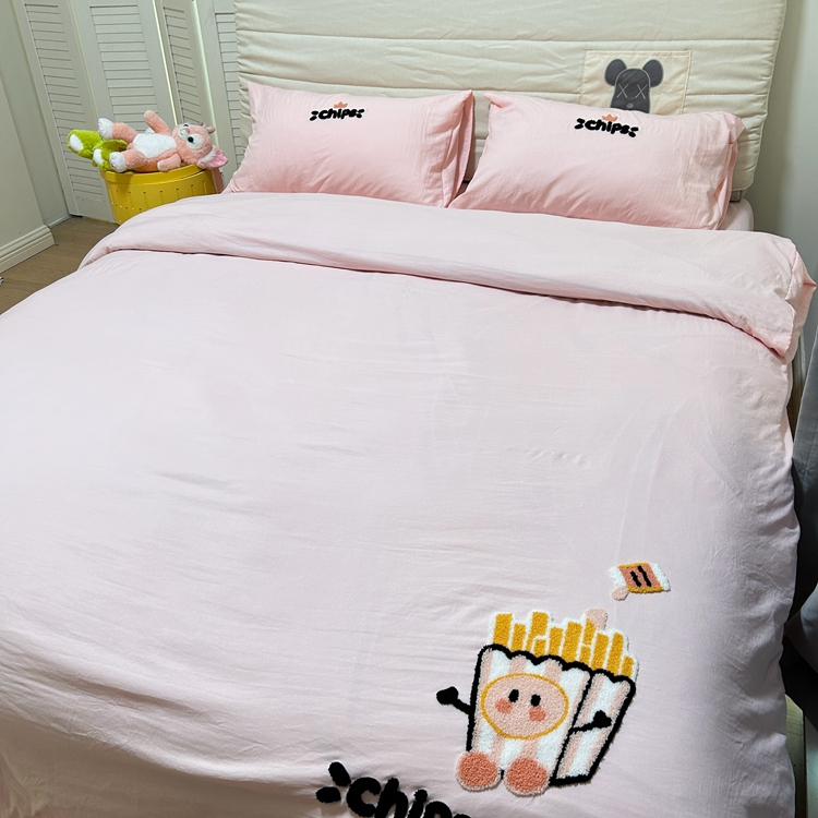 91家纺网 家纺一手货源 找家纺 优迈 2024新款超柔磨毛水洗棉毛巾绣四件套系列（专版） 薯条