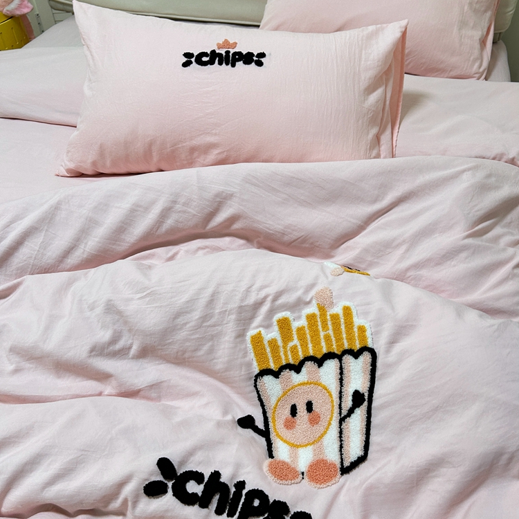 91家纺网 家纺一手货源 找家纺 优迈 2024新款超柔磨毛水洗棉毛巾绣四件套系列（专版） 薯条