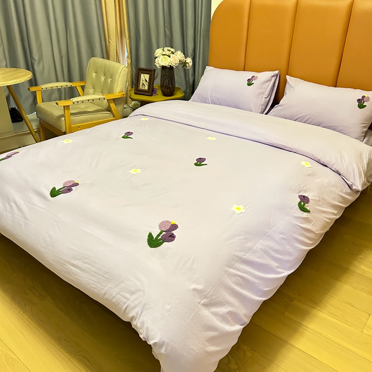 91家纺网 家纺一手货源 找家纺 优迈 2024新款超柔磨毛水洗棉毛巾绣四件套系列-风格二 郁金香