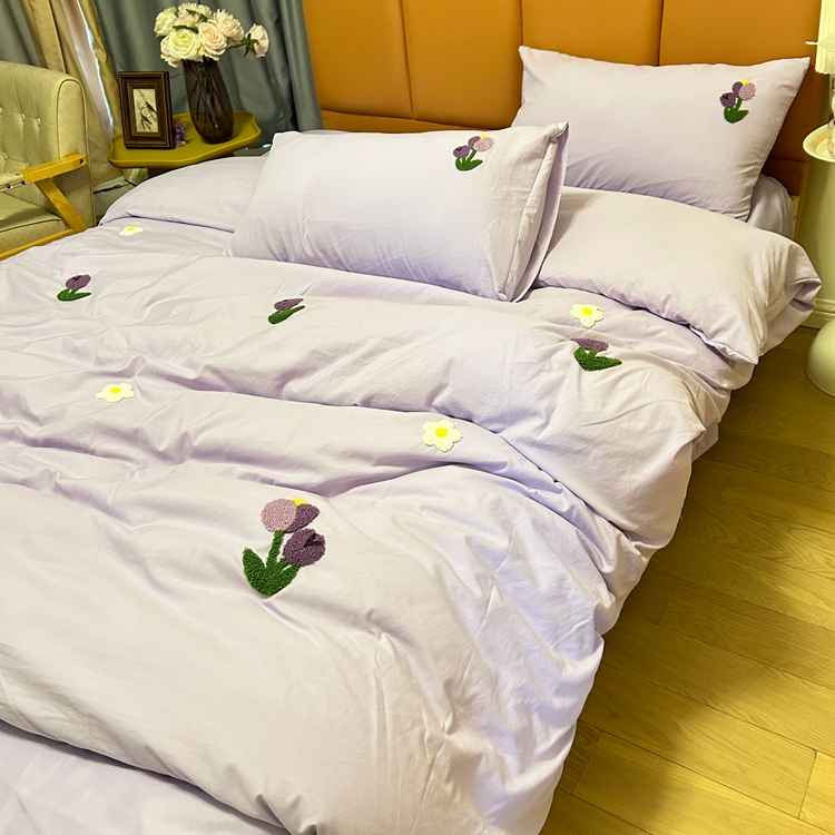 91家纺网 家纺一手货源 找家纺 优迈 2024新款超柔磨毛水洗棉毛巾绣四件套系列-风格二 郁金香