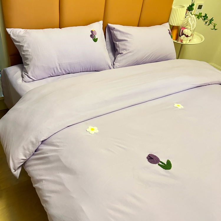 91家纺网 家纺一手货源 找家纺 优迈 2024新款超柔磨毛水洗棉毛巾绣四件套系列-风格二 郁金香