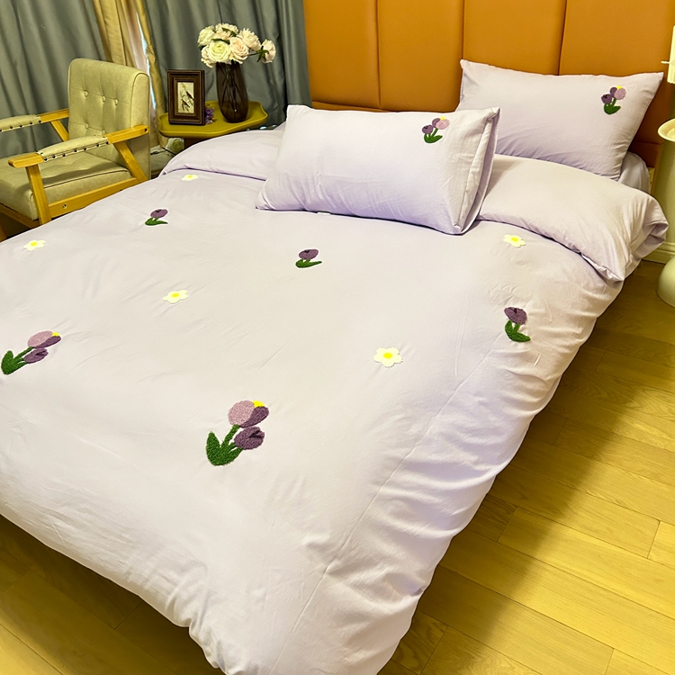 91家纺网 家纺一手货源 找家纺 优迈 2024新款超柔磨毛水洗棉毛巾绣四件套系列-风格二 郁金香