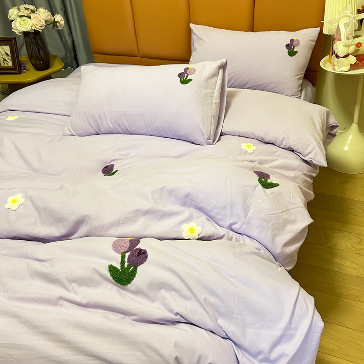 91家纺网 家纺一手货源 找家纺 优迈 2024新款超柔磨毛水洗棉毛巾绣四件套系列-风格二 郁金香