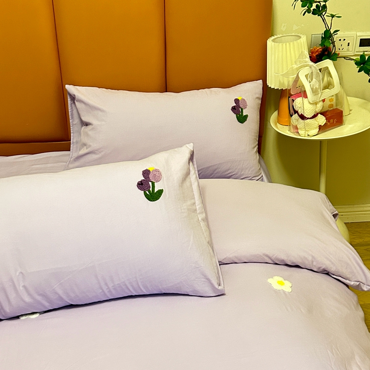 91家纺网 家纺一手货源 找家纺 优迈 2024新款超柔磨毛水洗棉毛巾绣四件套系列-风格二 郁金香