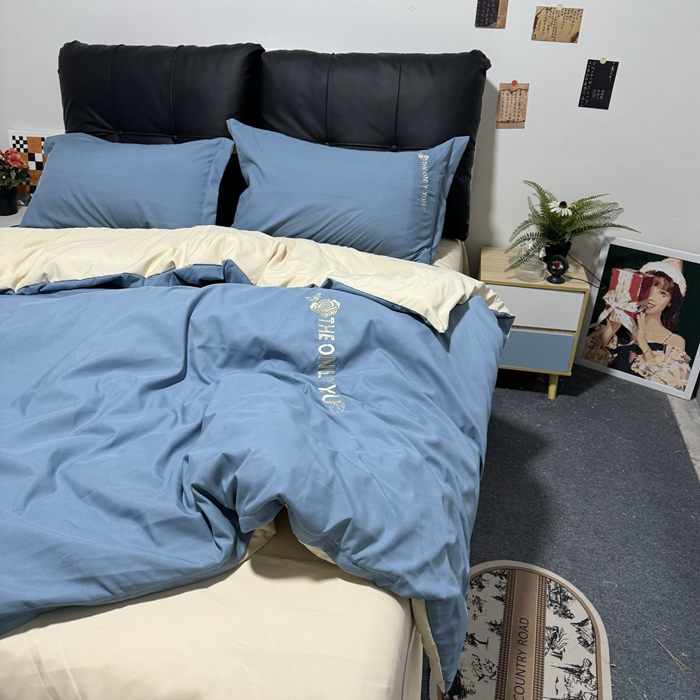 91家纺网 家纺一手货源 找家纺 N先生2024新款水洗磨毛四件套-露娜系列 蓝