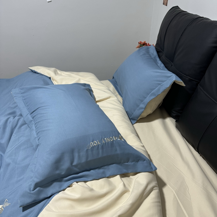 91家纺网 家纺一手货源 找家纺 N先生2024新款水洗磨毛四件套-露娜系列 蓝