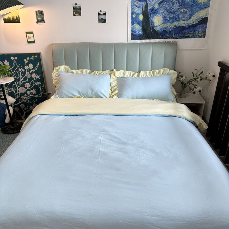 91家纺网 家纺一手货源 找家纺 春光里 2024新款韩版公主风纯色拼接花边款四件套 丽娜-芝士海盐