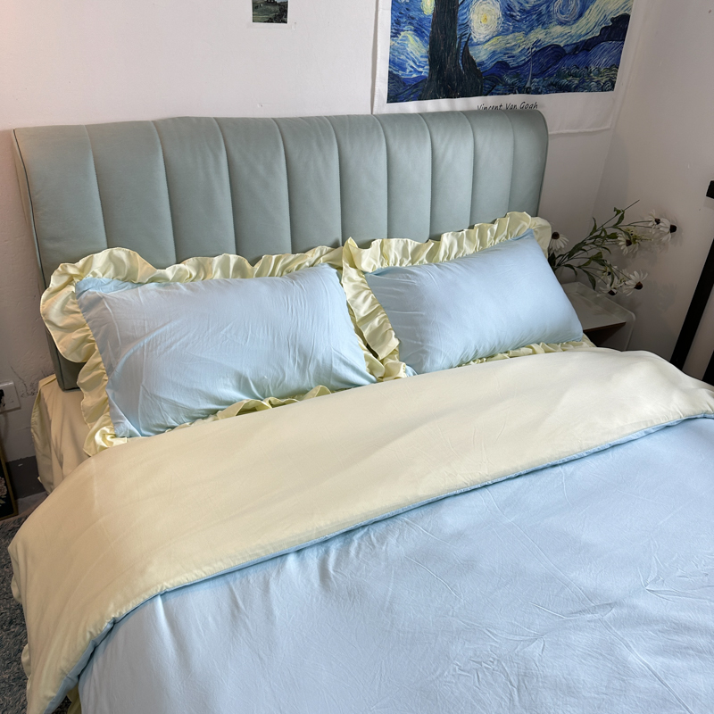 91家纺网 家纺一手货源 找家纺 春光里 2024新款韩版公主风纯色拼接花边款四件套 丽娜-芝士海盐