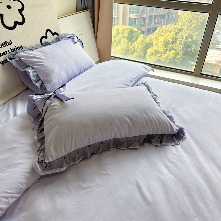 91家纺网 家纺一手货源 找家纺 春光里 2024新款蝴蝶结花边磨毛四件套 蝴蝶花边-浅紫