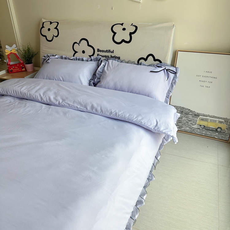 91家纺网 家纺一手货源 找家纺 春光里 2024新款蝴蝶结花边磨毛四件套 蝴蝶花边-浅紫