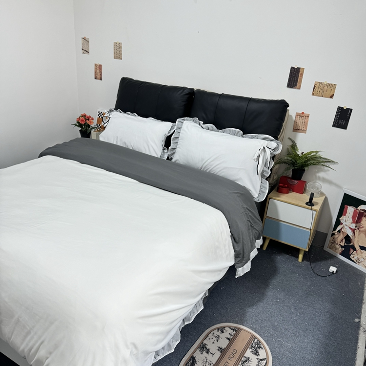 91家纺网 家纺一手货源 找家纺 春光里 2024新款蝴蝶结花边磨毛四件套 蝴蝶花边-米白